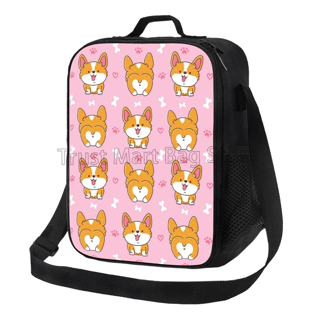 Tierische Corgi Lunchbox für Kinder Mädchen Jungen Niedlicher Hund Isolierte Lunchtasche Kühler Bento Tragetaschen mit Verstellbarem Schultergurt