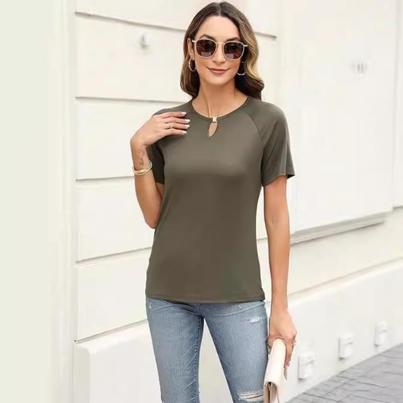 YYFS Women's Fashion Casual Summer Spring Solid Color Print Short Sleeve O-Neck Blouses & Shirts