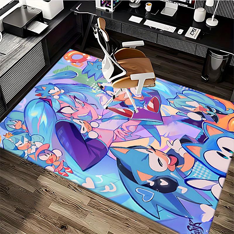 1pc Anime Sonic the Hedgehog Chair Mat, Cartoon Design Office Rug, Non-Slip Carpet for Desk, Home Decor, Living Room, Bedroom, Game Room, Perfect Gift
