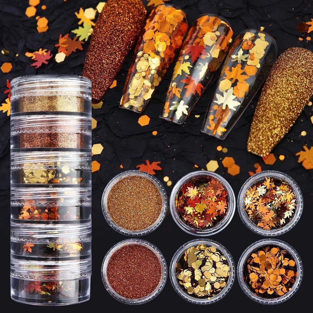 

6 шт./компл. товары для дизайна ногтей кленовый лист блестящая пудра для ногтей кленовый лист аксессуары для ногтей маникюрша