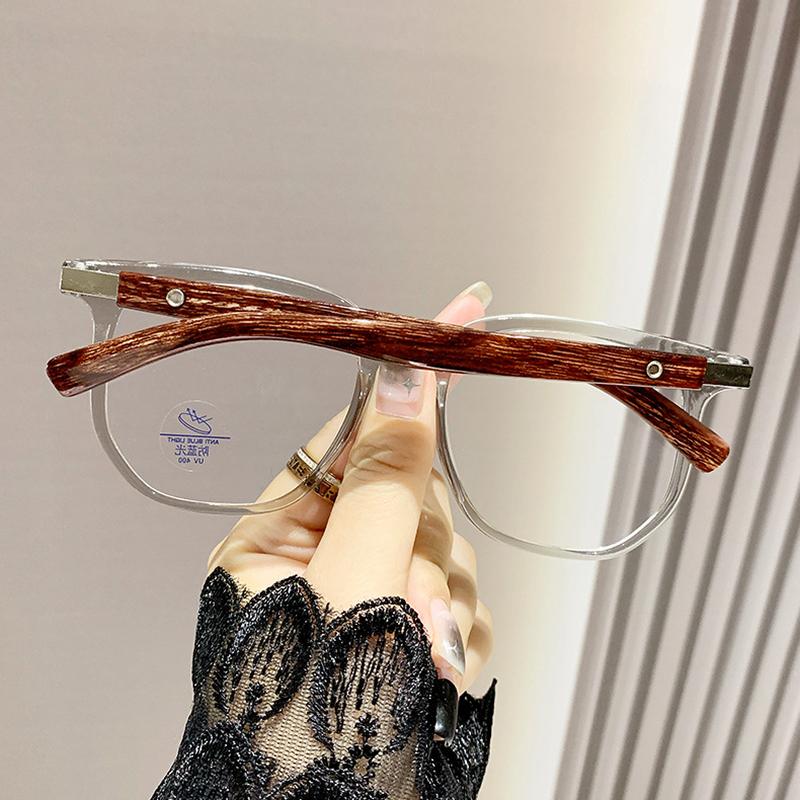 New Reading Glasses Anti Blue Light Women Eyeglasses Frame Fashionable Retro Large Frame Glasses Trendy Woodgrain Hd Presbyopia Glasses for Men