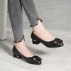 Retro fashion thick heel single shoes women's spring light mouth low heel soft sole versatile solid color leather shoes soft leather