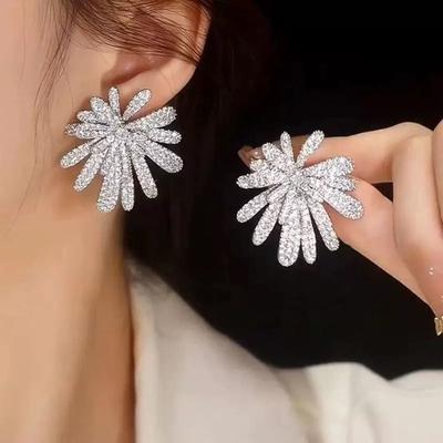 Leichter Luxus Schwerindustrie Design Sinn Zirkon Feuerwerk Ohrringe Damen, Luxus Temperament Übertrieben Voll Diamant Ohrringe High-End Ohrstecker