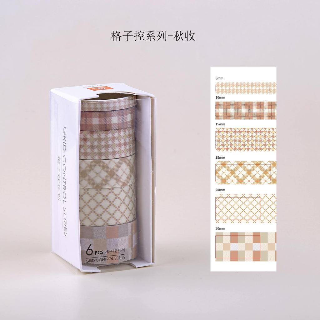 6 Rulo/ Kutu Kafes Serisi Washi Bant Seti Basit Izgara Moda El Hesabı Malzeme Çıkartmaları Maskeleme Bandı Günlük Malzemeleri