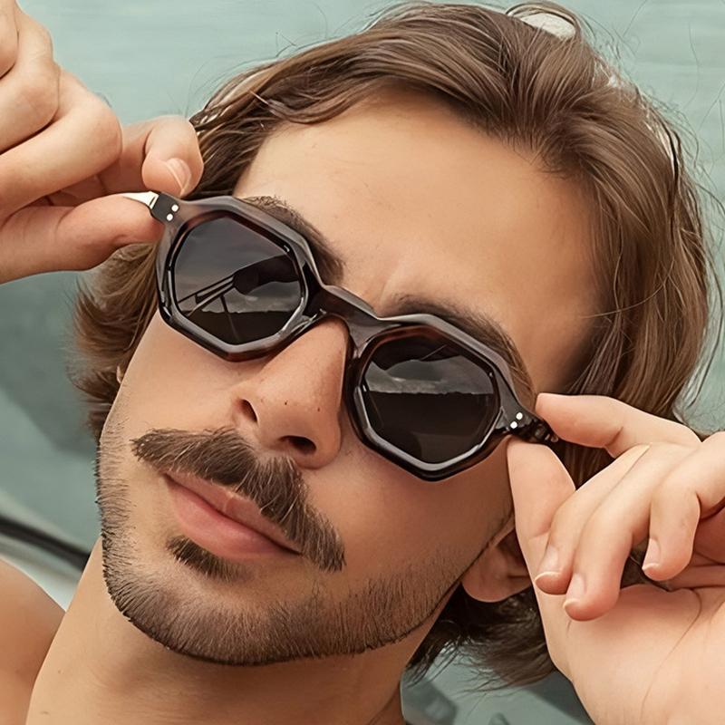 Fashion Polygon Small Square Women Sunglasses Retro Rivets Men Leopard Shades UV400 2025 Trending Blue Purple Sun Glasses