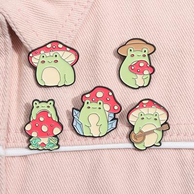 Broches Émail Grenouille Mignonne Champignon Cottagecore Kawaii Dessin Animé Animal Broches Badge revers Bijoux Accessoires Cadeau pour Amis