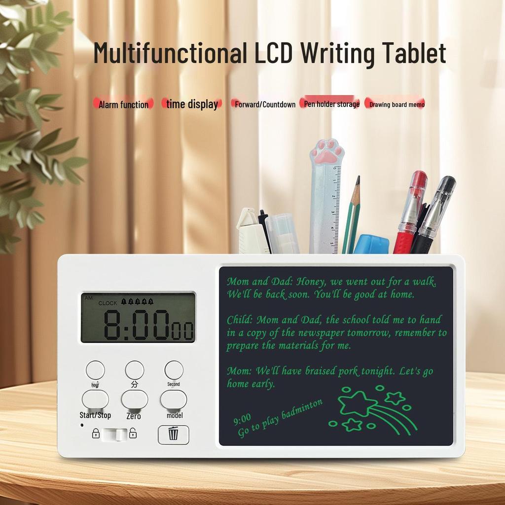 Multifunctional LCD Writing Tablet with Alarm Clock, Timer, Drawing Board, and Pen Holder