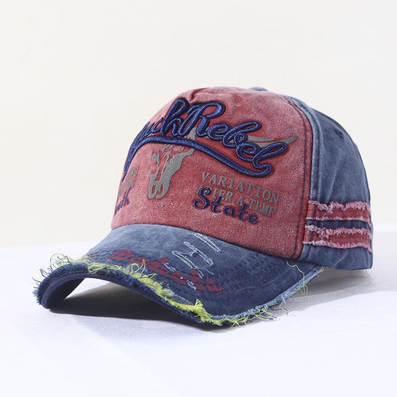 Vintage Color Contrast Washed Distresseded Sun Hat Air Permeable Adjustable Dad Hats For Women Men Embroidery Baseball Cap