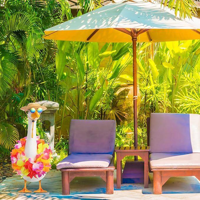 Porch Goose Hawaiian Outfit for Porch Goose, With Sunglasses, Straw Hat and Hawaiian Flower Garland, Porch Goose with Outfits