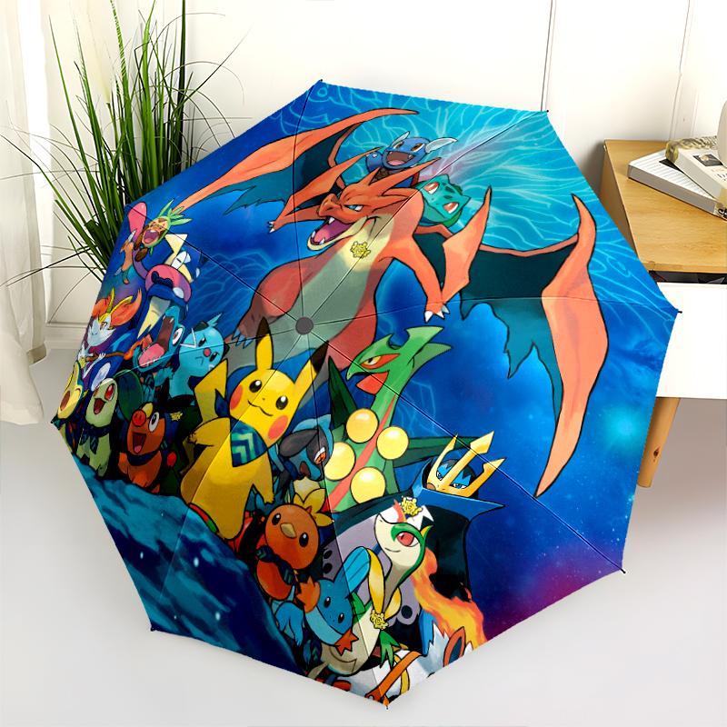 Vzor Pokémon, automatický skládací deštník, přenosný a skládací design, 8 žeber, vánoční nebo narozeninový dárek.