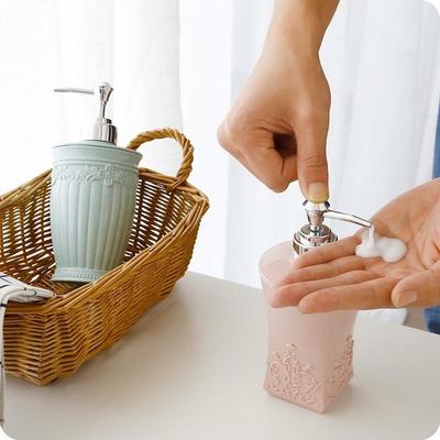 Snidad 400ml Badrum Flytande Tvålhållare Anläggning Tryckflaska Dispensador för Schampo Desinfektionsmedel Dusch Förvaringsorganisatör
