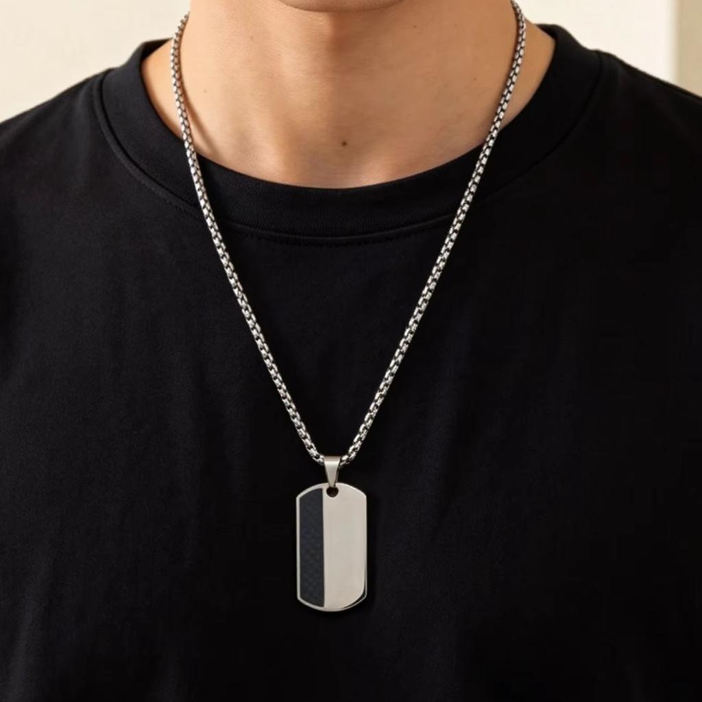Men's Stylish Dog Tag Pendant Necklace, Stainless Steel Geometric Dog Tag Necklace, Fashion Casual Jewelry Gifts for Father Day