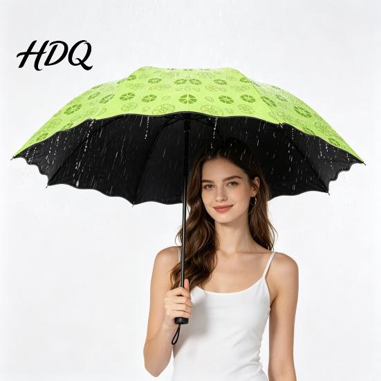 Large Umbrella Water-Reactive Folding with Wavy Edge Flowers Appear When UV Protection Rained On Windproof Sun Portable Travel