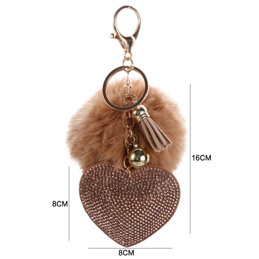 Decoration Interior Accessories Pompom Keychains Rhinestone Keyrings Bag Pendant Rhinestone Heart