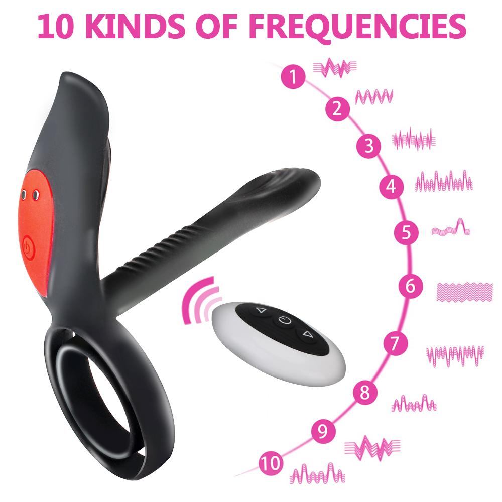 Prostate Vagina Massage Vibrator Dual Cock Ring Vibrating Long Lasting Erection Nipples Clitoris Stimulator 10 Frequency Adult Product