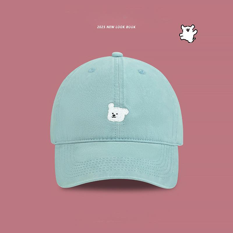 Retro Puppy Embroidered Baseball Cap Female Big Head Circumference Showing Face Small Couple Peaked Cap Wide Brim Versatile