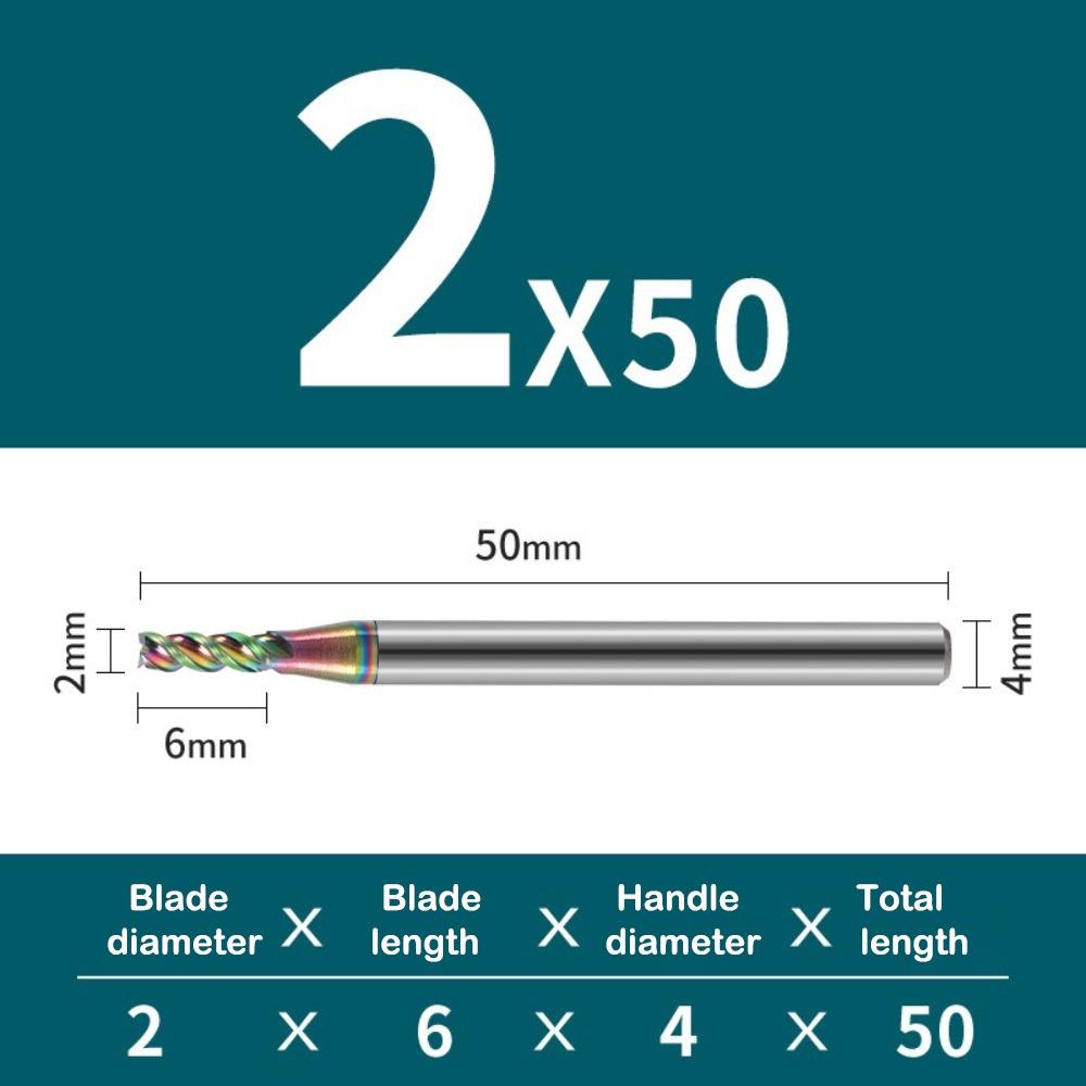 

HRC65 3 Flute End Mill Coated High Gloss Aluminum Engraving Router Bits Special CNC Endmill 2.0x6x4x50