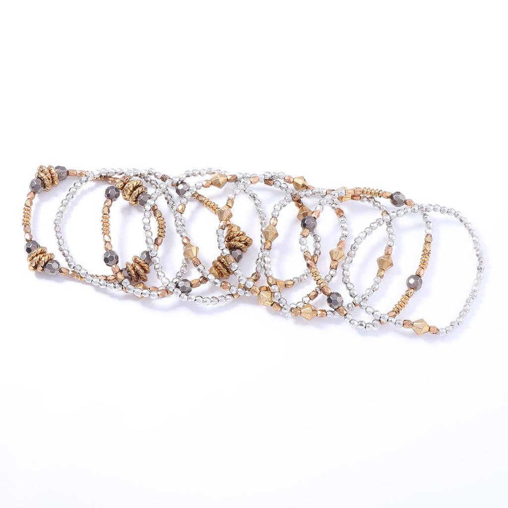 Women Plastic Beaded Bracelet Stack Set Gold Silver Boho Layered Stackable Bracelets