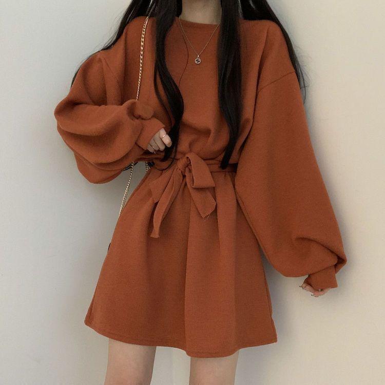 2026 Autumn And Winter New Women s Loose And Slim Lantern Sleeves Small And Long Sleeved Dress Fashionable 2XL