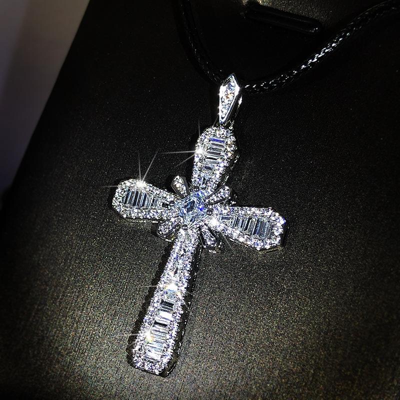 Exquisite White Zircon Cross Pendant Necklace Women's 925 Geometric Cute/Romantic Chain Birthday Party Engagement Jewelry