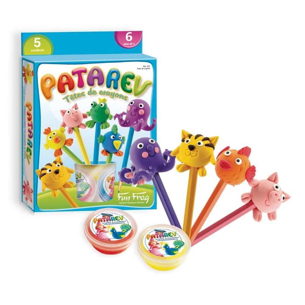 Pate a modeler - SENTOSPHERE - Patarev - Blister - Tetes de Crayon - 5 pots de couleur - 8 tetes d'animaux - Des 6 ans