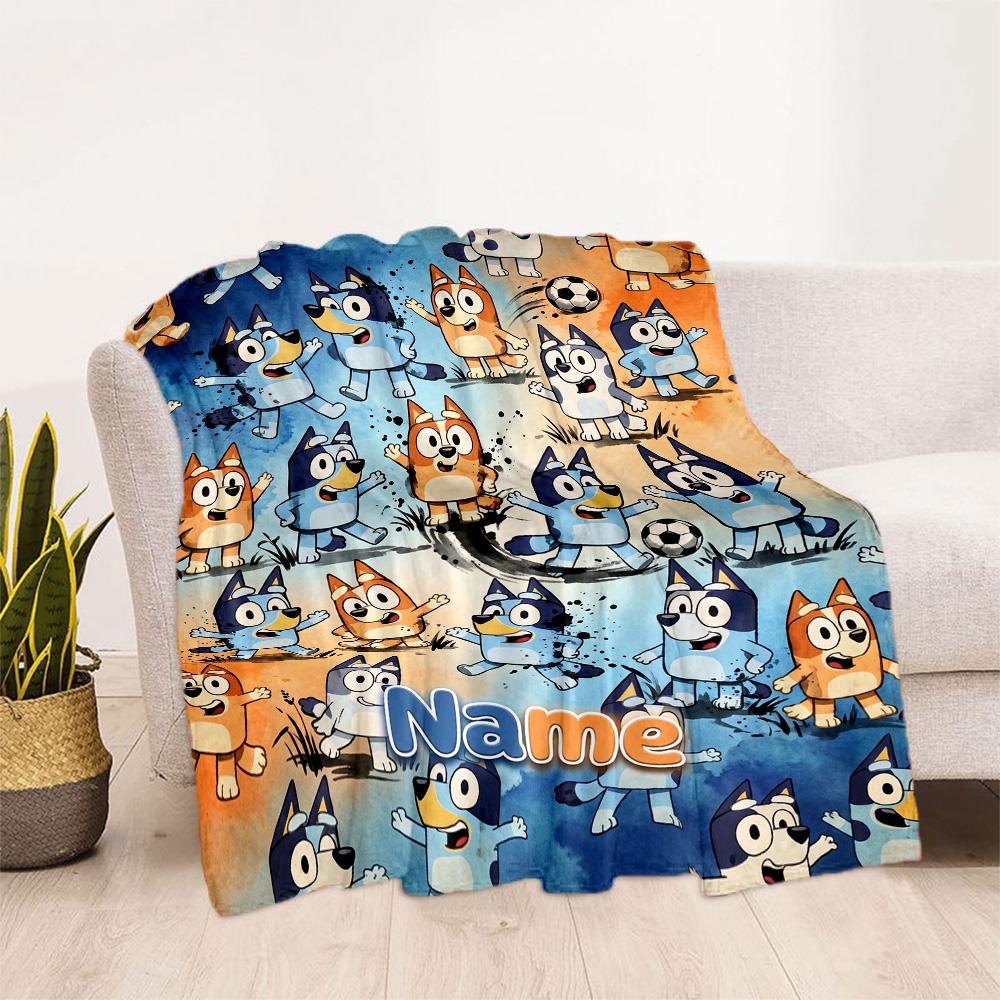 Soccer Fun Bluey Customize Text Blanket Throw Personalized Blanket Soft & Cozy Versatile for Bed Office Chair Couch Seaside Four Seasons Universal