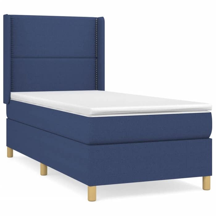 3131887 vidaXL Lit à sommier tapissier avec matelas Bleu 90x200 cm Tissu