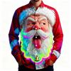 Men's Christmas shirt, Santa Claus 3D printed cartoon smiley face shirt, lapel long sleeve, fashionable design shirt XS-6XL