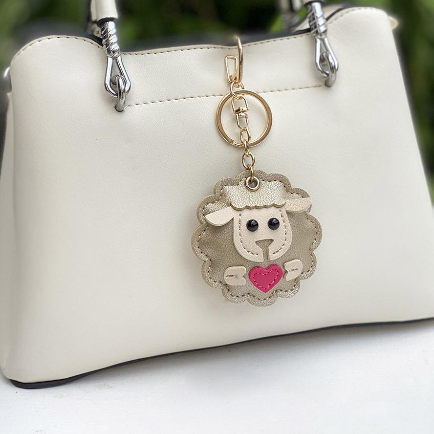 Lamb Keychain Pendant: Multi-Layer Leather Tie Small Ornament PU Bag Charm