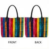  Colorful Striped Canvas Tote Bag Casual Large Capacity Shoulder Handbag for Daily Use