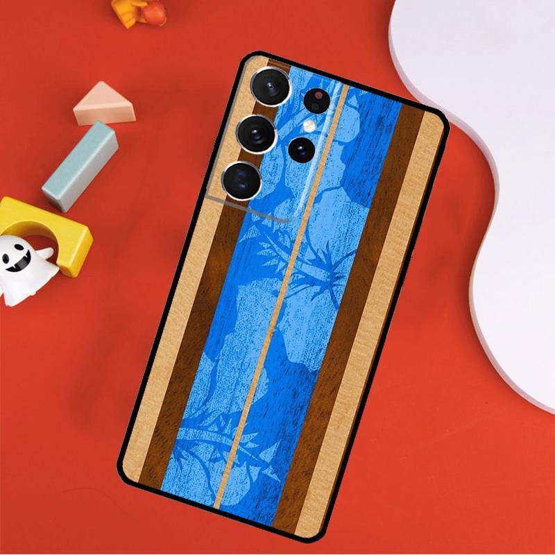 Hawaiian Faux Wood Surfboard Phone Case For Samsung Galaxy S25 Ultra S24 Ultra S9 S10 S20 S21 S22 S23 Plus S24 FE Cover