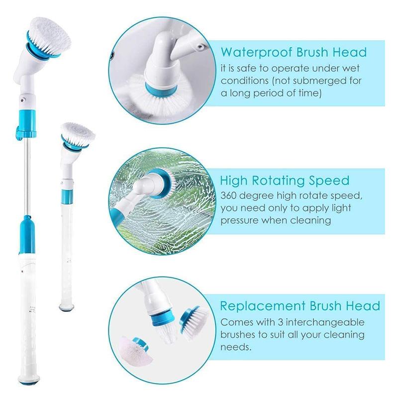 Electric Cleaning Brush Handheld Cordless Autorotation Shower Scrubber with 3PCS Replacable Head