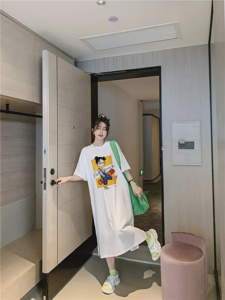 Women's Cartoon Print Loose Fit Summer Dress - Short Sleeve & Plus Size Flattering T-shirt Style
