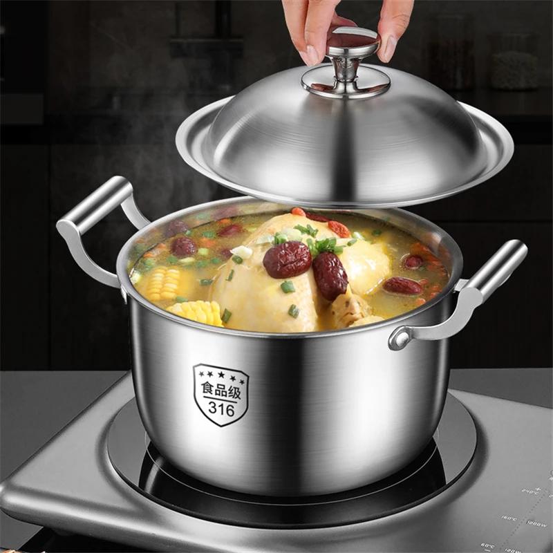 316 Stainless Steel Household Cooking Congee Steamer Uncoated Extra Thick Thickened Soup Pot Large Capacity Stew Pot Hot Pot