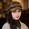 British Style Retro Plaid Bere Hat for Women In Autumn and Winter New Casual Versatile Painter Hat Windproof Warm Newspaper Boy Hat