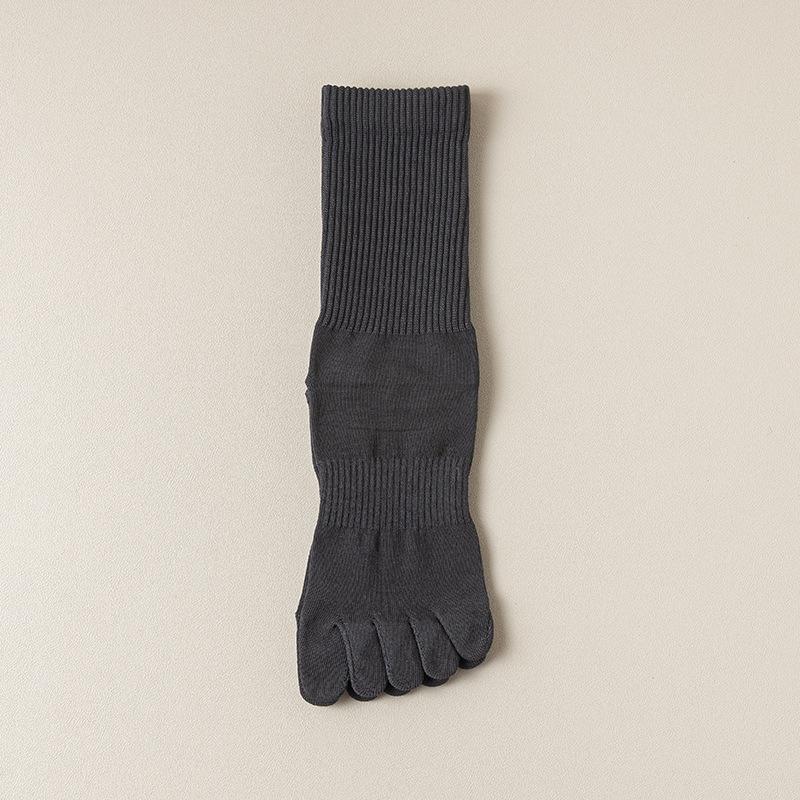 Men's Seamless Split Toe Cotton Socks: Solid & Striped, Breathable, Antibacterial, Anti-Odor, Mid-Calf Casual.