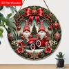 Wooden Christmas Sign with Gnome Pattern - Navidad Round Sign for Christmas Tree, Balcony, Decor - Ideal Christmas Gift