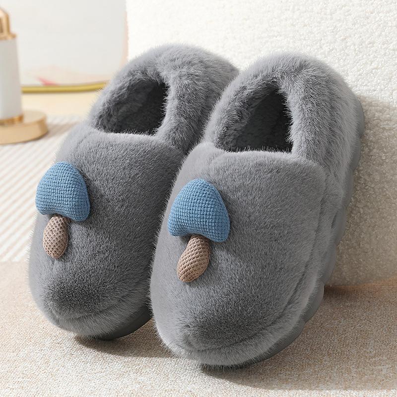 Mushroom Cotton Slippers Autumn and Winter Couple Indoor Home Plush Warm Thick Sole Non-slip All-inclusive Heel Cotton Shoes