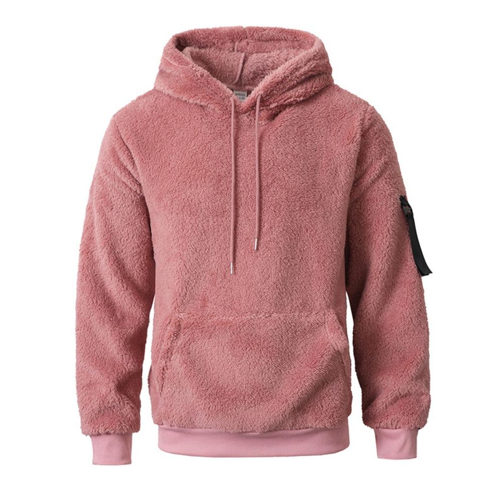 Men's Winter Pullover Fleece Hooded Coat Vintage Casual Streetwear Loose Solid Color Hoodie Leisure Fashion Plush Coat