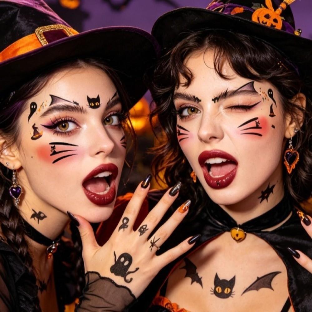 Spider Web Halloween Face Tattoo Sticker Ghost Bat Body Art Scar Stickers Haunted House