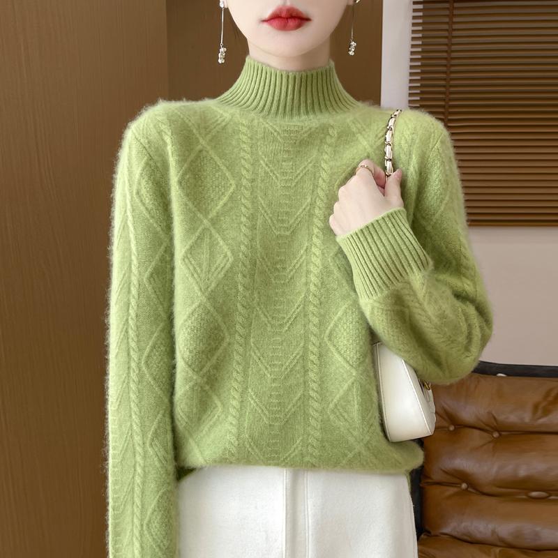 Damski sweter kaszmirowy kaszmir Qinghe 30% kaszmir 70% wełna jesienno-zimowy pulower ciepły i modny