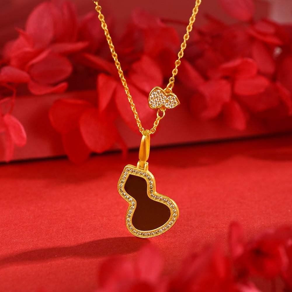 Jindian has the same Fulu God of Wealth, sand gold ancient French wire matte lucky gourd pendant, retro court necklace wholesale.