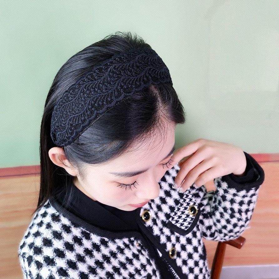 Korean New Vintage Lace Flower Hair Hoop Sweet Headband Temperament Wide Side Hairbands Girls Women Hollow Non Slip Headwear
