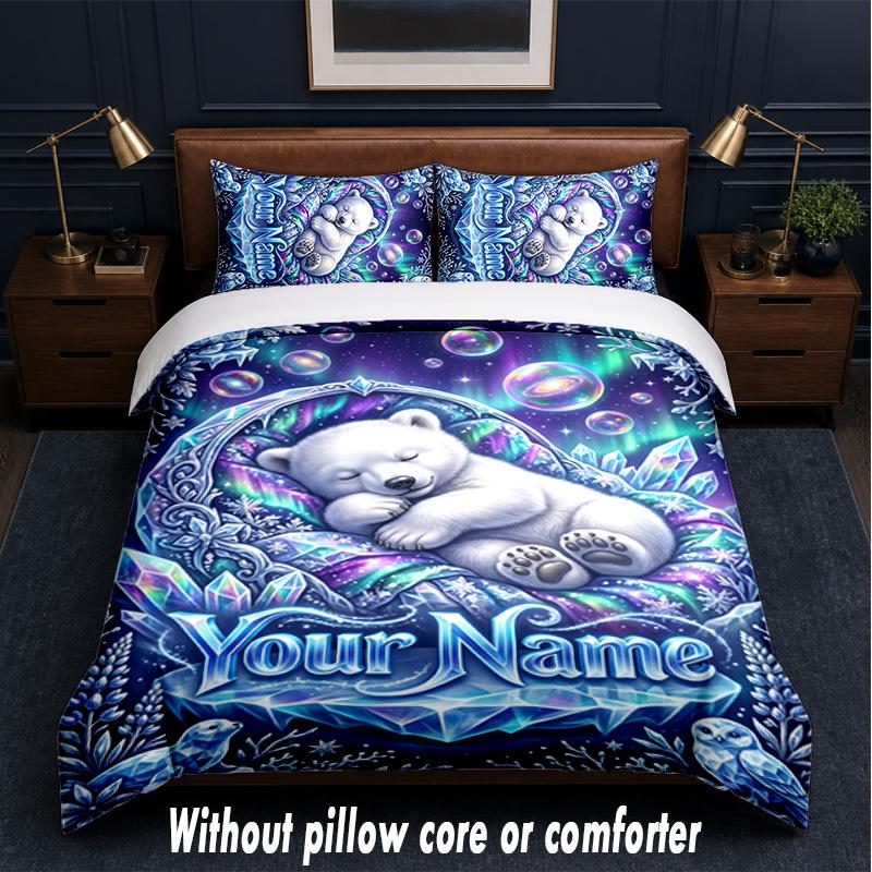 Teddy Bear Theme Custom Text Or Name 3Pcs Bedding Set,1 Flat Sheet & 2 Pillowcases Personalized Home Bedding