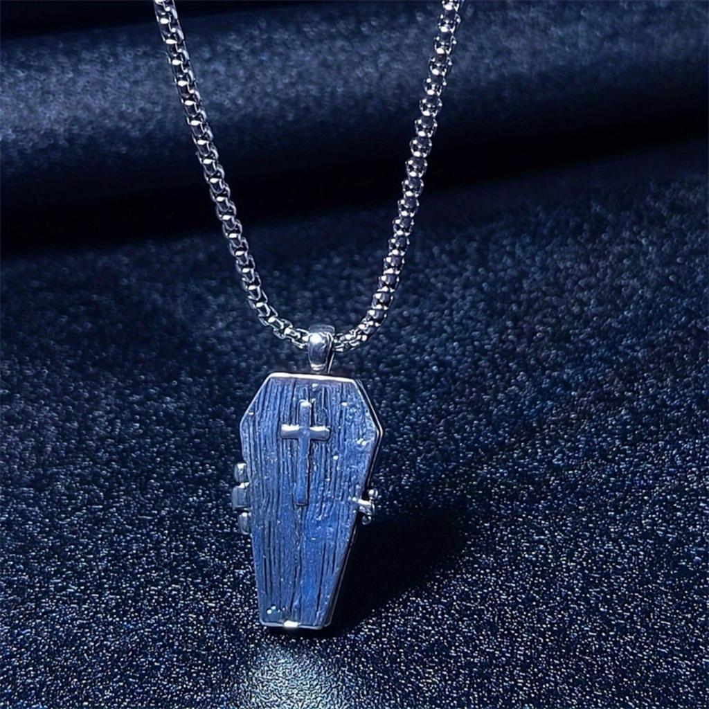Vintage Halloween Openable Coffin Skeleton Skull Pendant Necklace Stainless Steel Chain Choker Gothic Punk Jewelry For Women Men