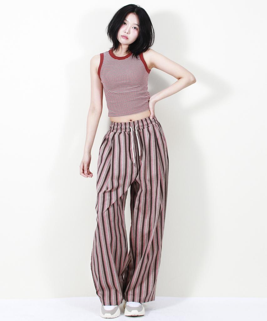 Deumakeu Vintage Stripe Wide Pants Dusty Pink