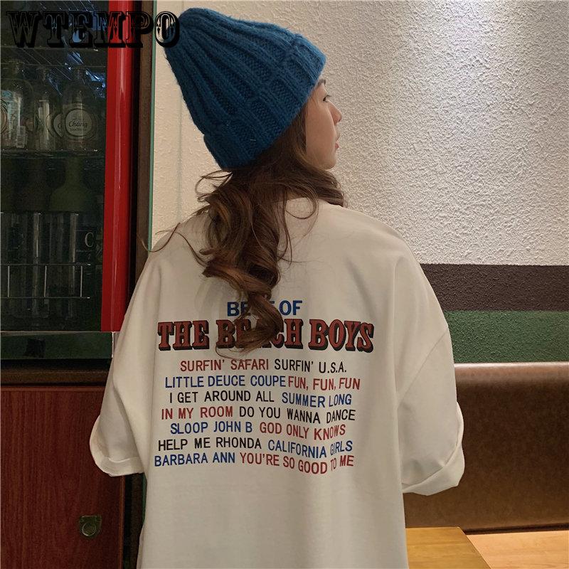 WTEMPO Women Casual Loose Basic Letter Printed Tops All-match College Style Street Female Short Sleeve T-shirts