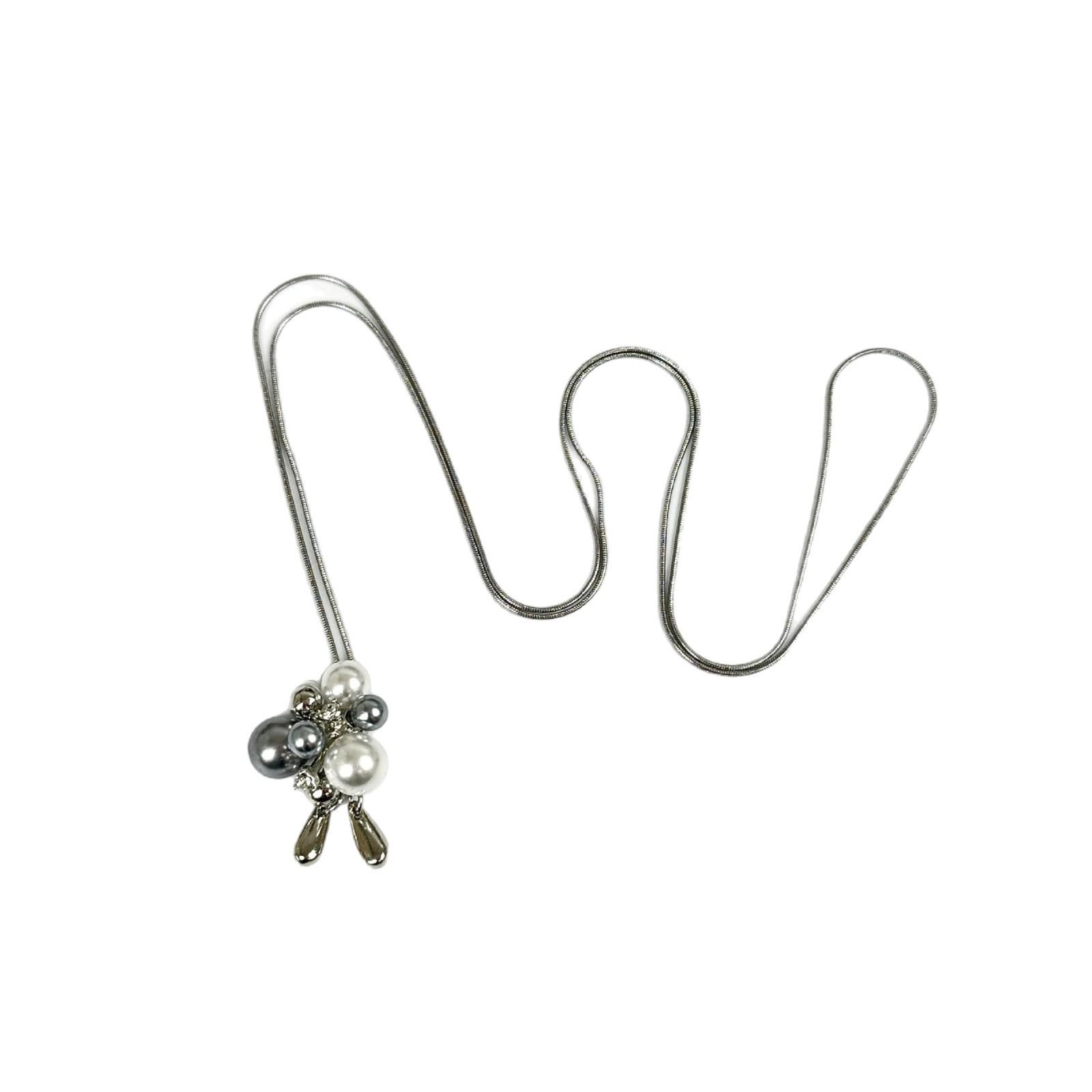 Niche design sense explosive pearl pull-out necklace stud earrings French retro personality versatile fashion necklace
