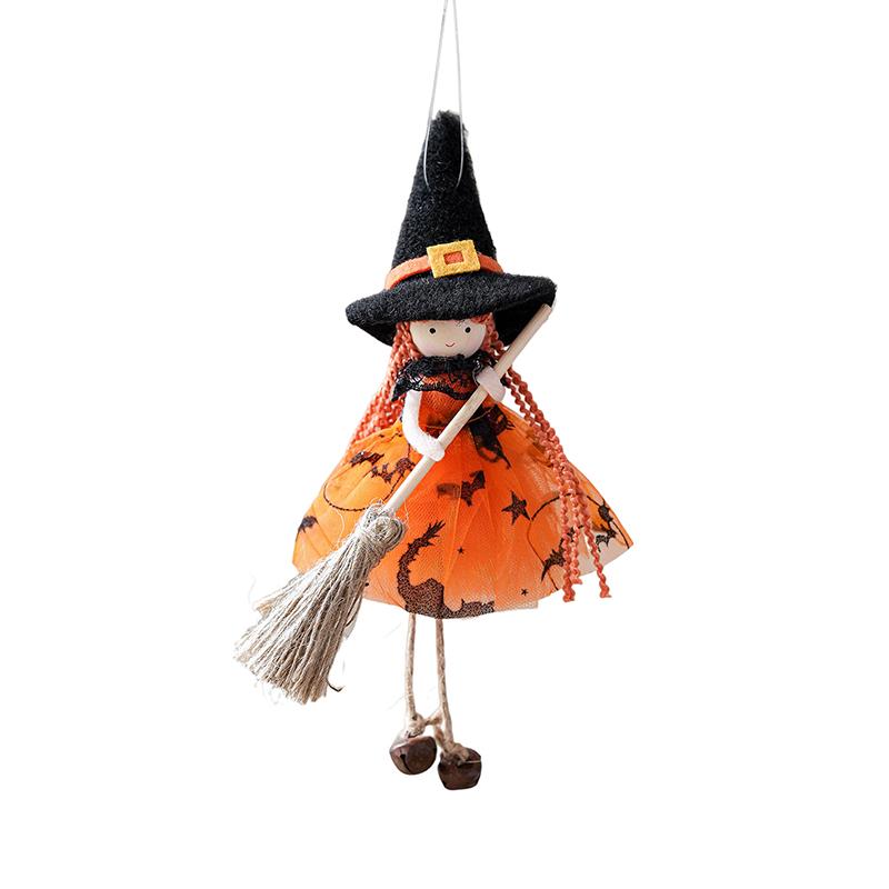 Hangable Witch Doll Ornament | Halloween Small Witch Figurine With Gauze Skirt,Sorceress Doll With Broom,Halloween Hanging Decor