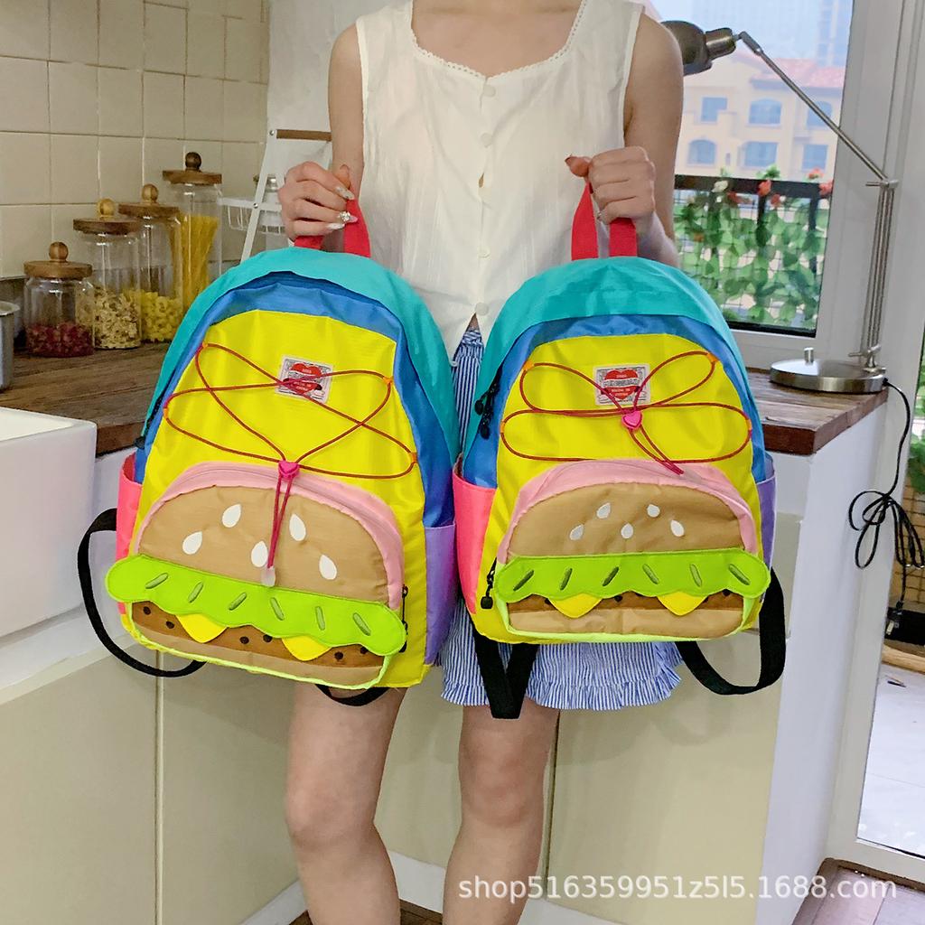 Schoolbag Korean Version Cute Burger Backpack Parent-child Travel Travel Contrasting Color Backpack Large Capacity Casual Student Schoolbag